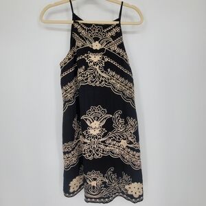 THML black gold mini embroidered dress size small